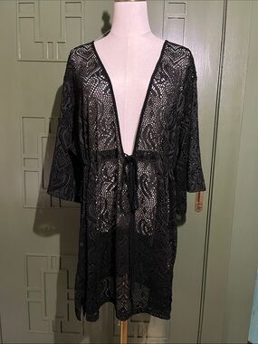 Black Lace Swim Coverup with Tie Front